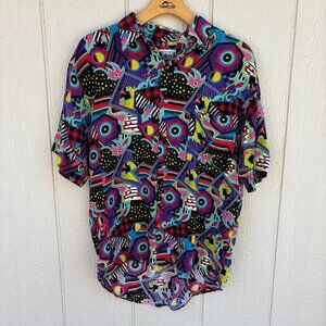 Vintage Next Exit Button Up Shirt Men's Small Multicolor Retro Geometric Trippy